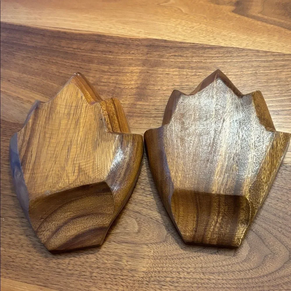 Vintage Hand Carved Wooden Bowls Set of Two Nut Candy Dish